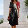 Women Plus Size Round Neck Short Sleeve Gradient Printed A Line Midi Dress