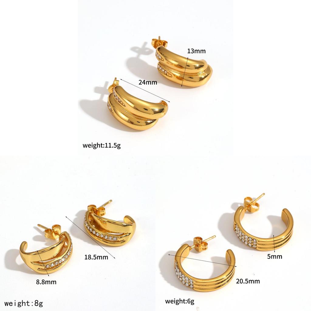 Geometric Stainless Steel Hoop Earrings For Women With Cz Stones Fashion Jewelry