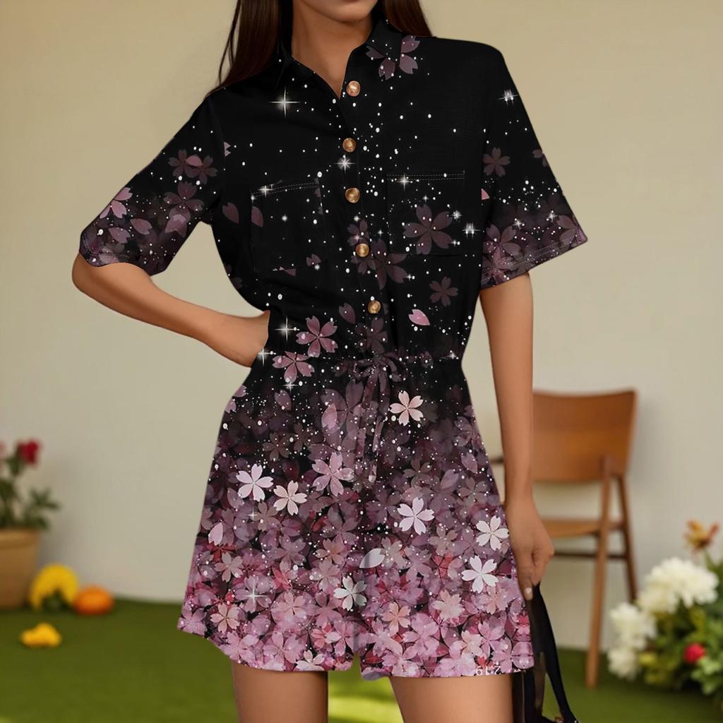 Damenmode V-Ausschnitt Jumpsuit Karomuster Lässig Kurzarm Top Jumpsuit