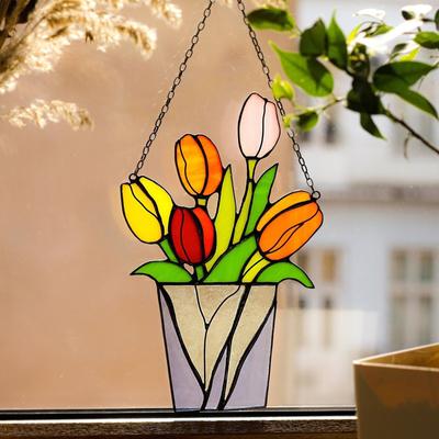 Colgantes de Vidriera de Flores Impresionantes Artesanías Atrapasol de Flores Amantes de las Flores Regalos de Acción de Gracias Para Decoración de Ventana