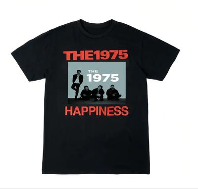Nowość Koszulka męska z grubej bawełny z 1975 roku "Happiness" w kolorze czarnym, w różnych rozmiarach SE567, unisex