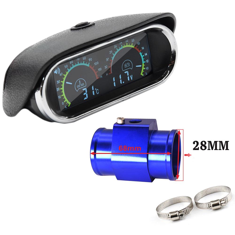 Miernik Napięcia 2 W 1 + Wskaźnik Temperatury Wody + Adapter 34mm Czujnik 10mm 1/8NPT 12V 24V Samochód Ciężarówka Wyświetlacz LCD Podświetlenie