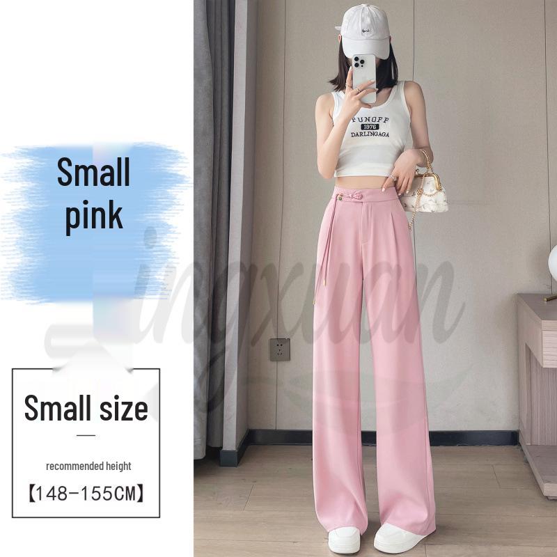 Summer 2026 Chinese Style High Waist Wide Leg Ice Silk Pants for Women