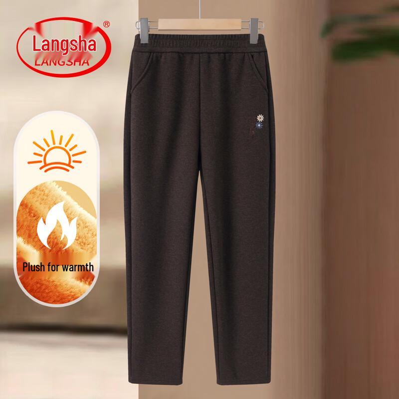 LangSha Women s Winter Embroidered Fleece-Lined Wool Blend Pants XL