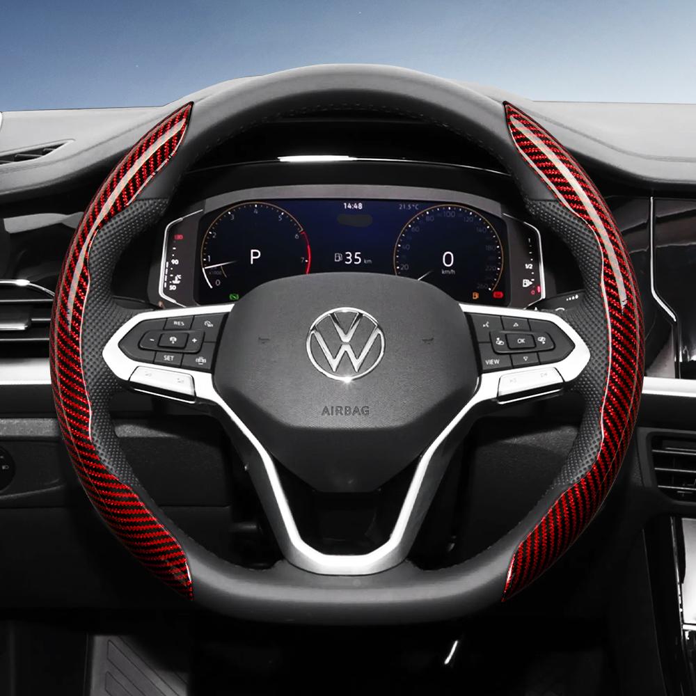 Suitable for Volkswagen Carbon Fiber Texture Steering Wheel Cover with Segmented Quick-Release Design, Durable, for Tiguan Golf T-Roc Polo Passat