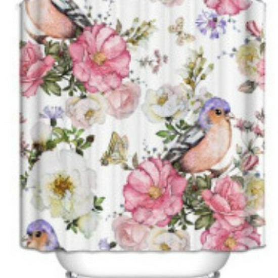 Aquarell Duschvorhang, Digitaldruck, Polyester, Wasserdicht & Schimmelresistent, mit reinen Kupfer-Ösen.