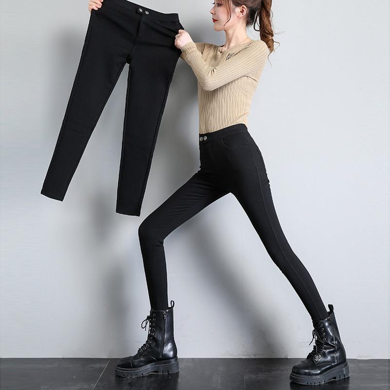 Small Black Pants for Women To Wear Spring New High-waisted Small Men with Thin Feet Magic Pants and Velvet Leggings