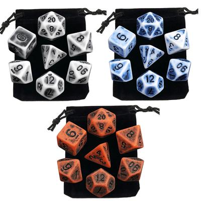 Würfelset Retro Farbe Plastikwürfel Schwarz Blau Orange 7 Stück/Set für DND Brettspiel Unterhaltung Zubehör