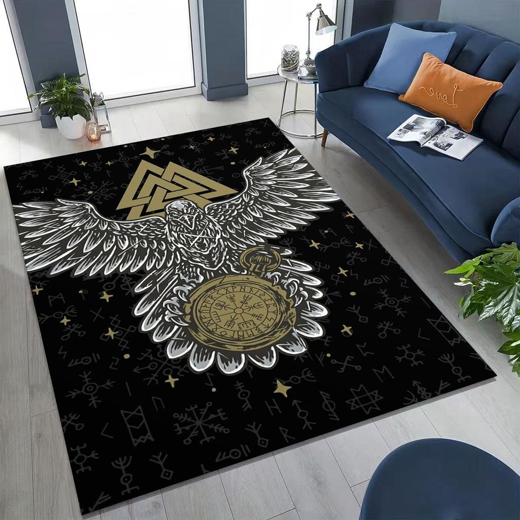 Nordic Viking Warrior Symbol Valhalla Valknut Rune Moto Rug for Bedroom Living Room Sofa Home Doormat Decor,Non-slip Floor Mat