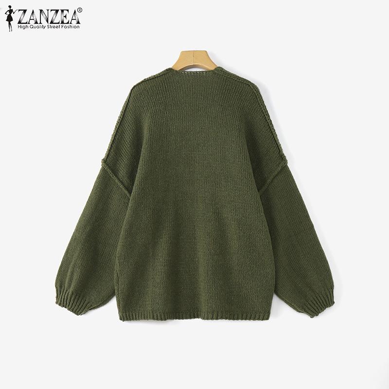 ZANZEA Winter Autumn Women Long Sleeve Open Front Casual Loose Knitted Sweaters Cardigan