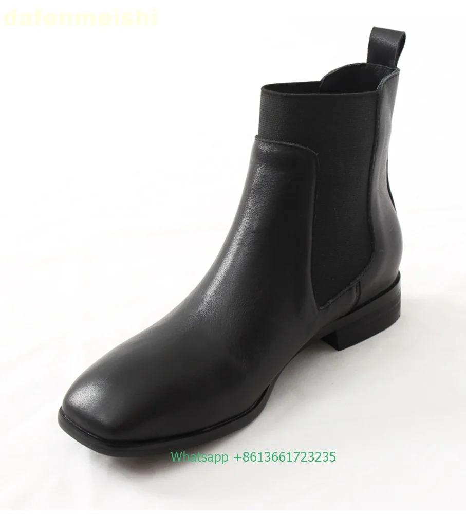 Fashion Women Genuine Leather Chelsea Ankle Boots Stretch Fabric Slip On Fashion Office & Career Boots 2025 Winter Flats Heels Boots
