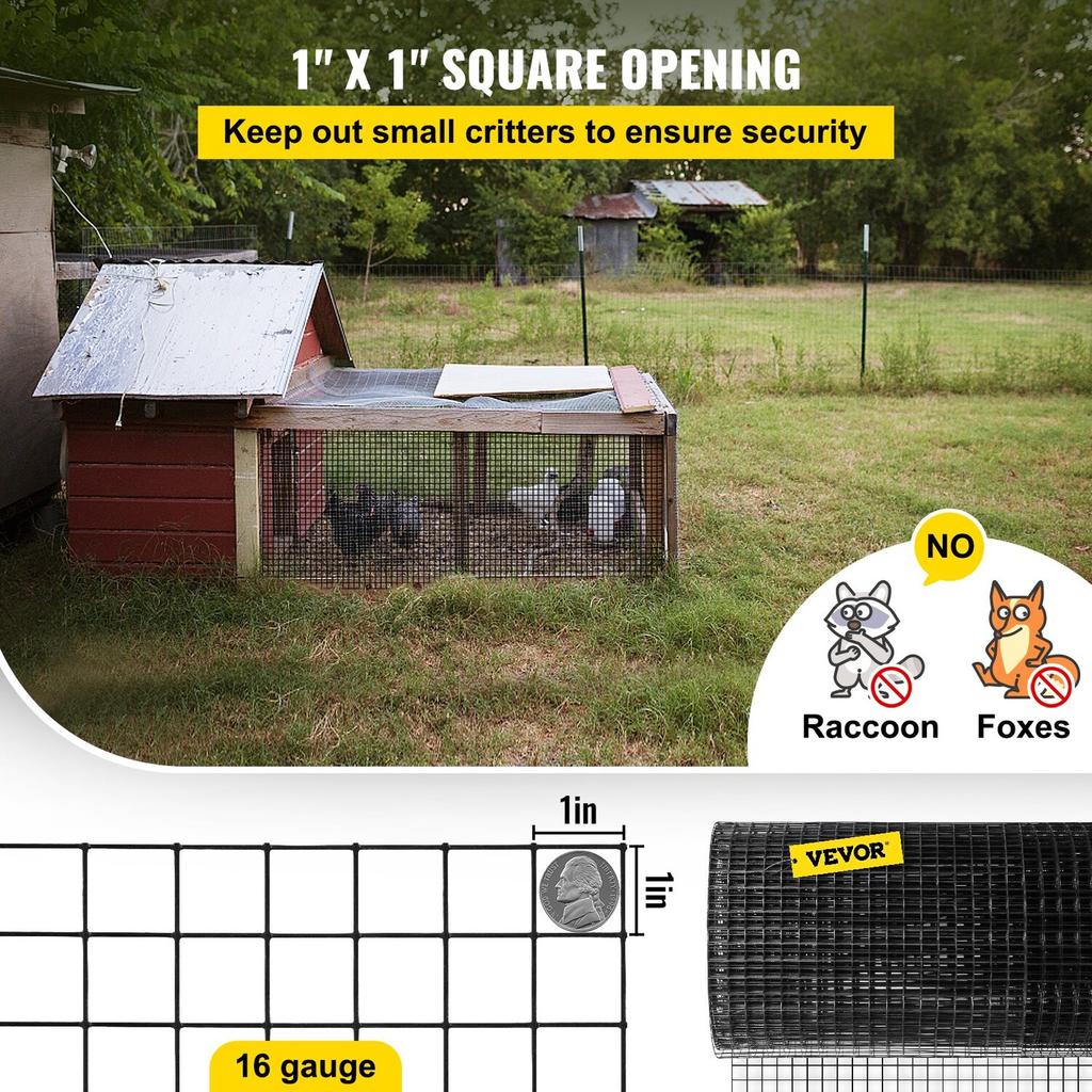 Hardware Cloth, 36\" X 50\' & 1\"x1\" Mesh Size, Galvanized Steel Vinyl Coated 16 Gauge Chicken Wire Fencing with A Cutting Plier & A Pair of Fabric