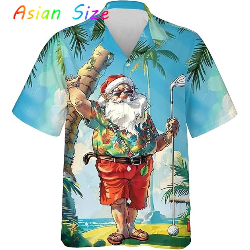 2026 Модные Крутые Модные Рубашки Санты Пляжная Вечеринка 3D Принт Гавайская Рубашка Унисекс С Коротким Рукавом Блузка С Рождеством Воротниковая Рубашка 4XL
