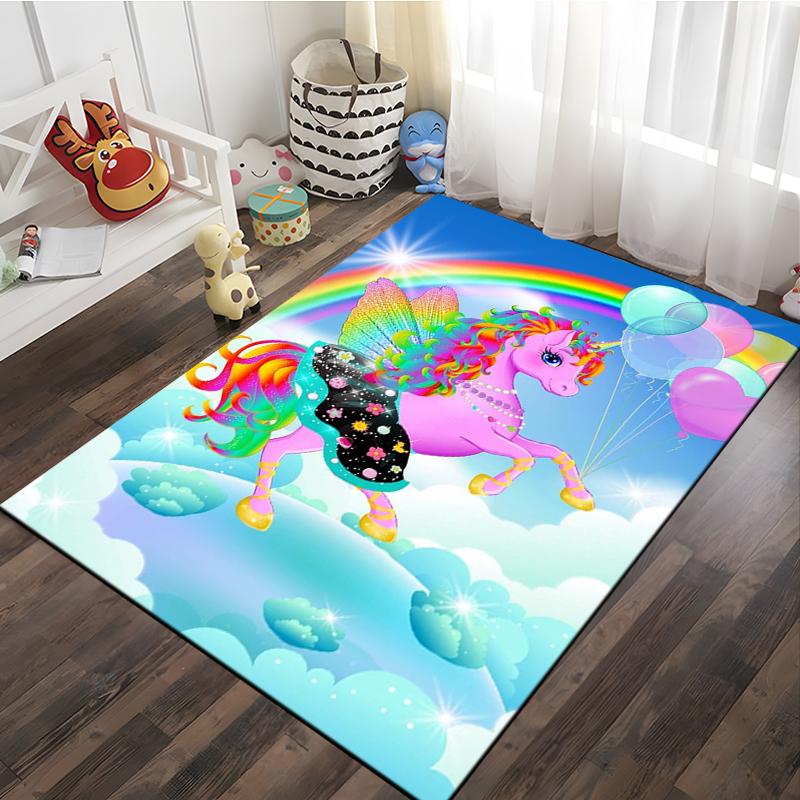 3D Cartoon Pattern Unicorn Rug Large Game Carpet Area for Living Room Kid Bedroom Sofa Kitchen Decorate Child Non slip Floor Mat