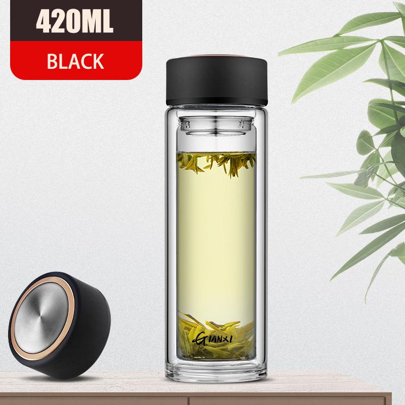 GIANXI Doppelschichtige Anti-Verbrühungs-Glas-Wassertasse Klassischer Stil Hitzebeständige Glasflasche mit Tee-Abtropfsieb Bürobecher