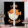 2pcs 2D Flat Printing Window Curtains Cute Pufferfish Design Polyester Without Electricity Birthday Party for All Season