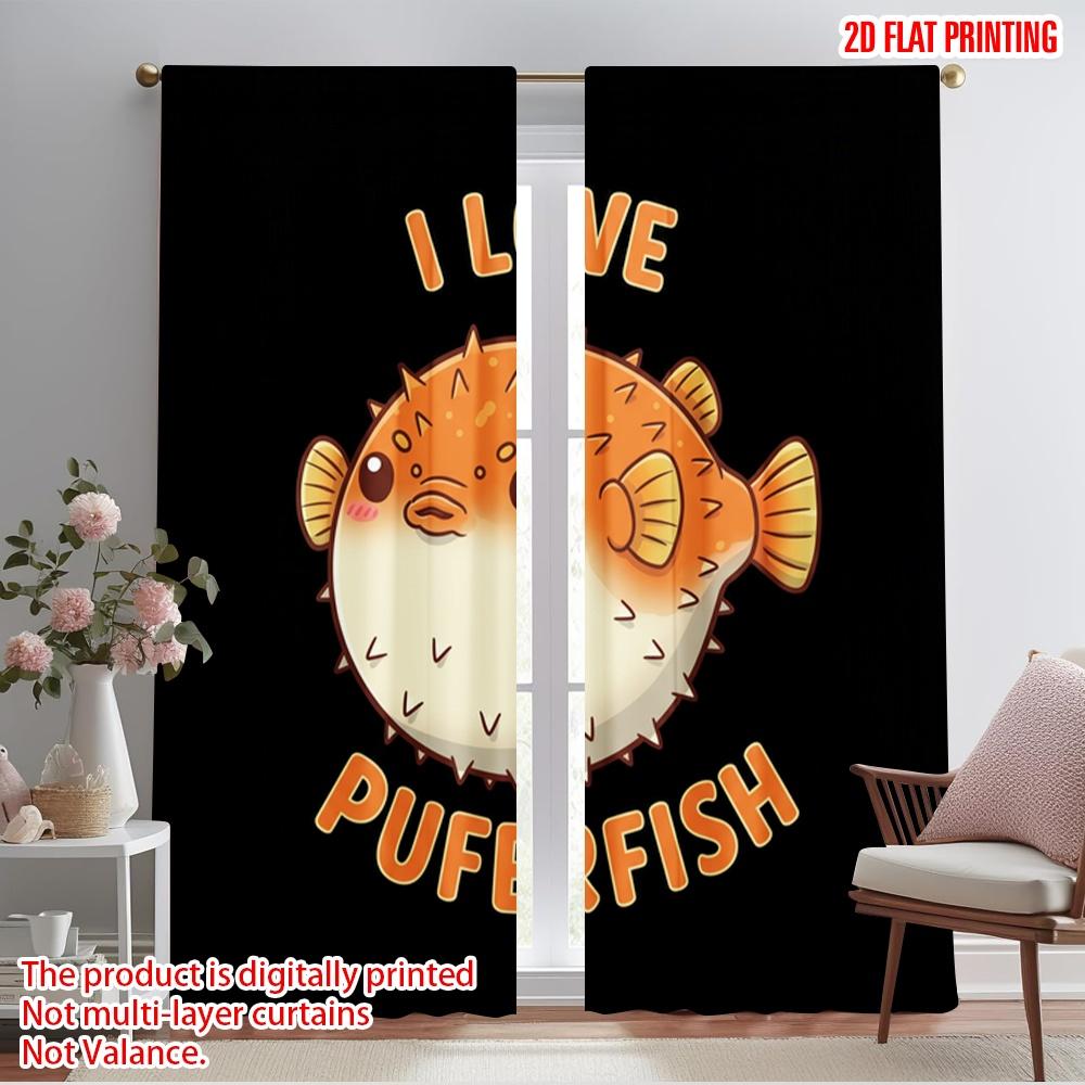 

2pcs 2D flat printing Window Curtains Cute Pufferfish Design Polyester Without Electricity Birthday Party for All Season 52.50×116.00 CM 2pcs