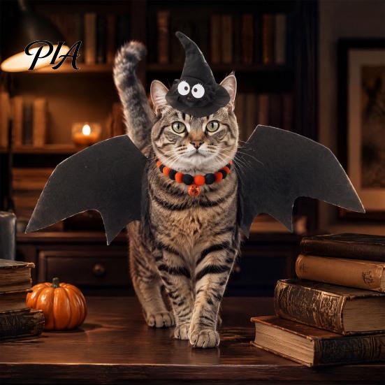 Cute Animal Party Decorations Halloween Cat Costume, Pet Bat Wings, Funny Witch Hat, Felt Holiday Gift for Lovers Festive Apparel Cats Small