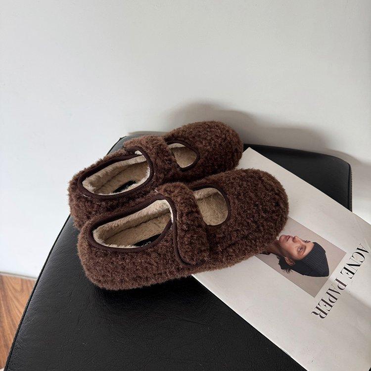 2025 winter Velcro French velvet warm bread shoes women's one-pedal fluffy single shoes women's Boken cotton shoes