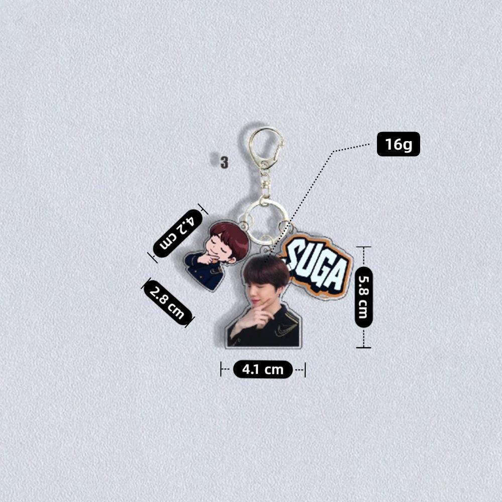 Portachiavi Triplo Ciondolo Uniforme BTS, Foto dei Bangtan Boys, Portachiavi con Targhetta Colorata & Cartone Animato, Ciondolo per Borsa Kpop Idol per Fan ARMY