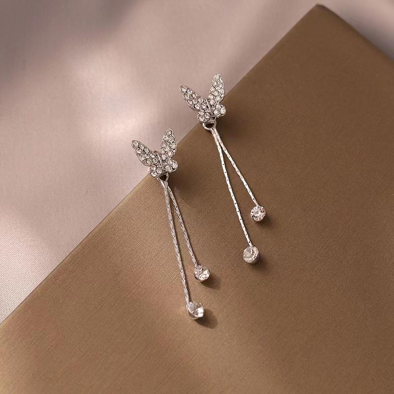 CopperButterfly tassel studded diamond earrings, female niche design accessories, earrings, new fashion, light luxury feeling