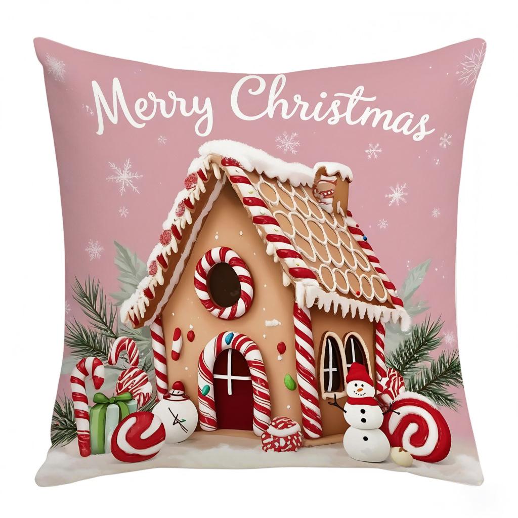 

Christmas Gingerbread Man Pink Cushion Cover Letter Print Holiday Decoration Living Room Sofa Cushion Cover Cushion Cover 45 * 45 (excluding core)