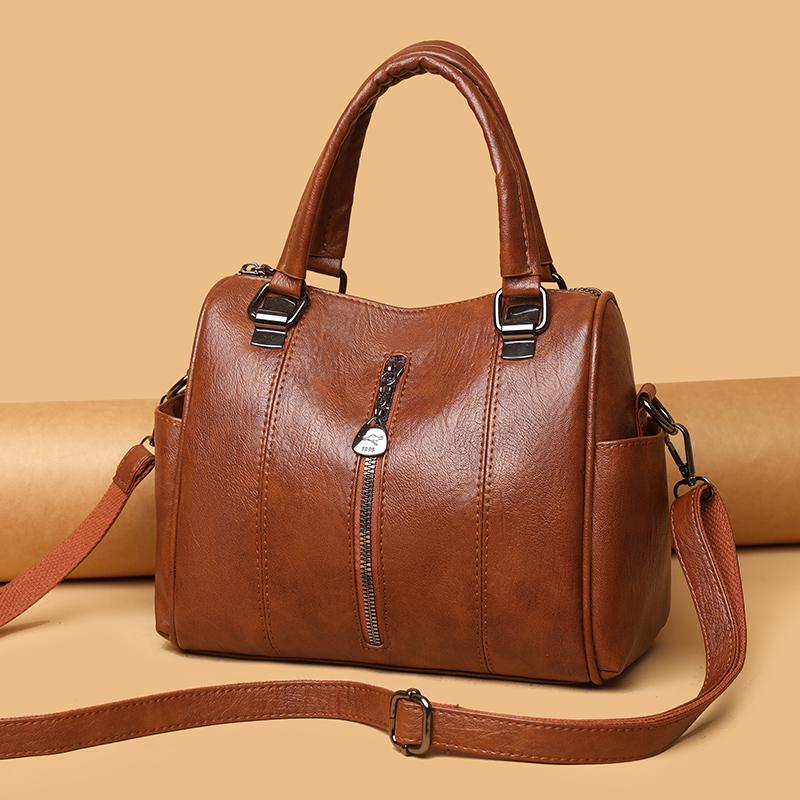 Women's Tote Bag Vintage Top Handle Bag Solid PU Leather Fashi Shoulder Satchel Large Capacity Crossbody Bags Commuter Handbag