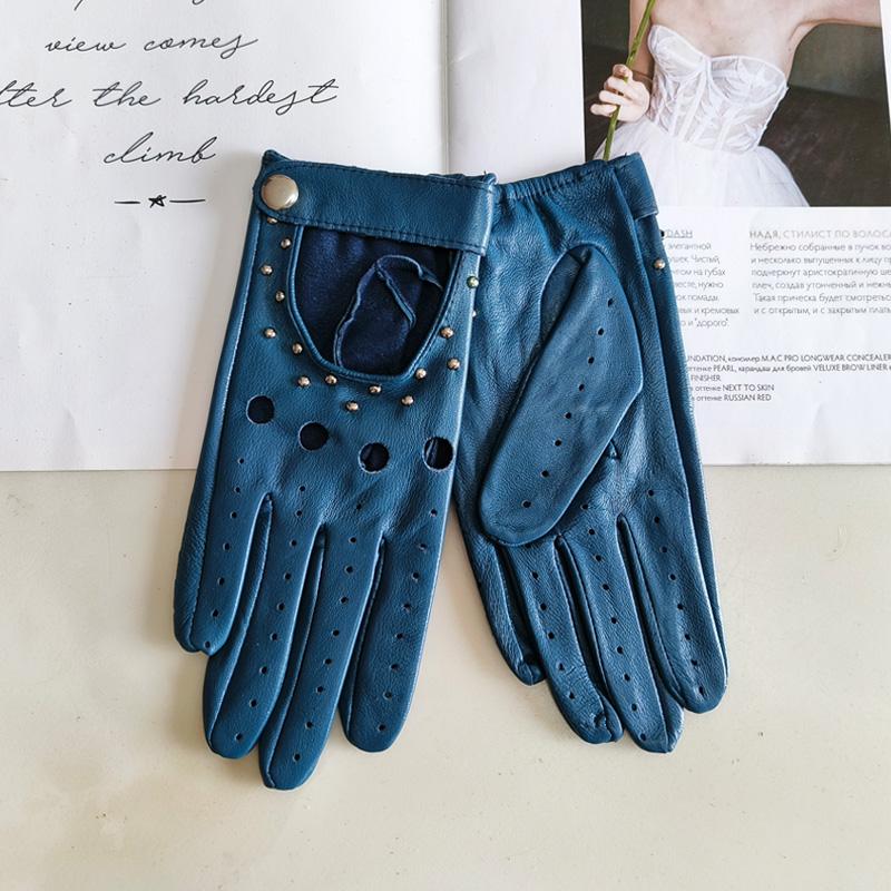 New Women's Sheepskin Gloves Thin Unlined Rivet Style Colored Driving Leather Gloves