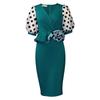 Plus Size Women Fashion V Neck Mesh Patchwork Midi Pencil Dress