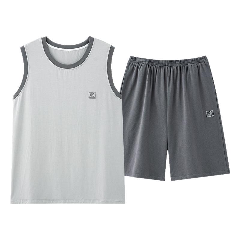 Men's Modal Sleeveless Summer Vest and Cooling Pajama Set – Simple, Loose, for Indoor or Outdoor Use