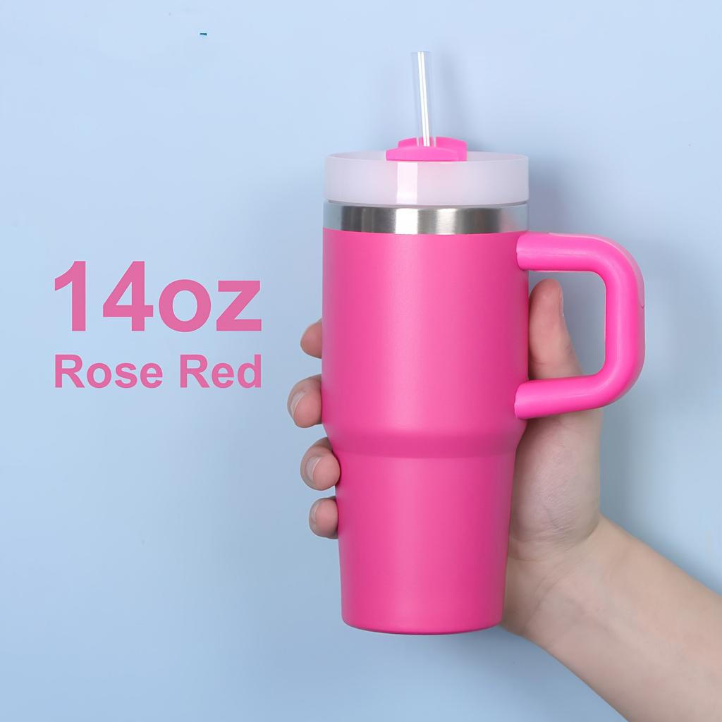 New 14oz Double Layer 304 Stainless Steel Insulated Car Cup With Lid And Straw