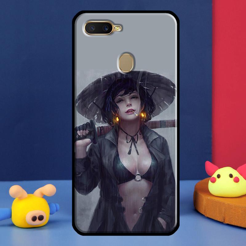 Anime Girl Samurai Case For Oppo A16 A76 A96 A58 A78 A98 A5 A9 A91 A15 A17 A77 A52 A72 A74 A94 A54S A57S Cover