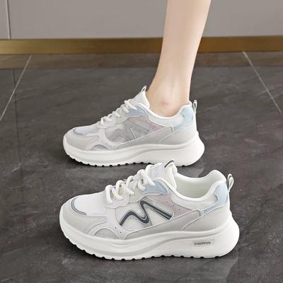Mesh dicksohlige atmungsaktive Dad-Schuhe Damen neu Sommer schlichte Laufschuhe Student runde Zehenpartie Schnür-Sneaker