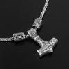 Nordic Viking Stainless Steel Thor's Hammer Odin Rune Pendant Necklace Men's Jewelry