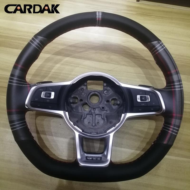 Black Leather New Pattern Lattice Leather Car Steering Wheel Cover for Volkswagen VW Golf R MK7 Golf 7 GTI VW Polo Scirocco