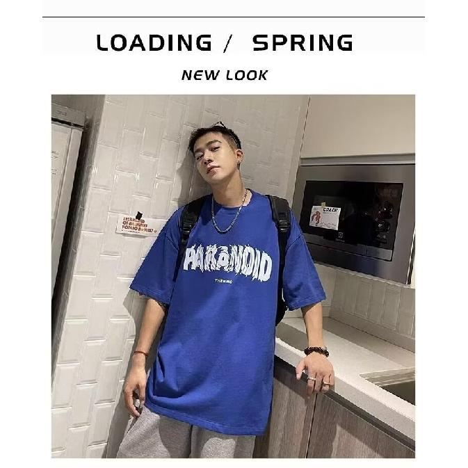 Men'S Trendy Letter Round Neck Printed Short Sleeved T-Shirt For Summer Ins Loose Casual Top