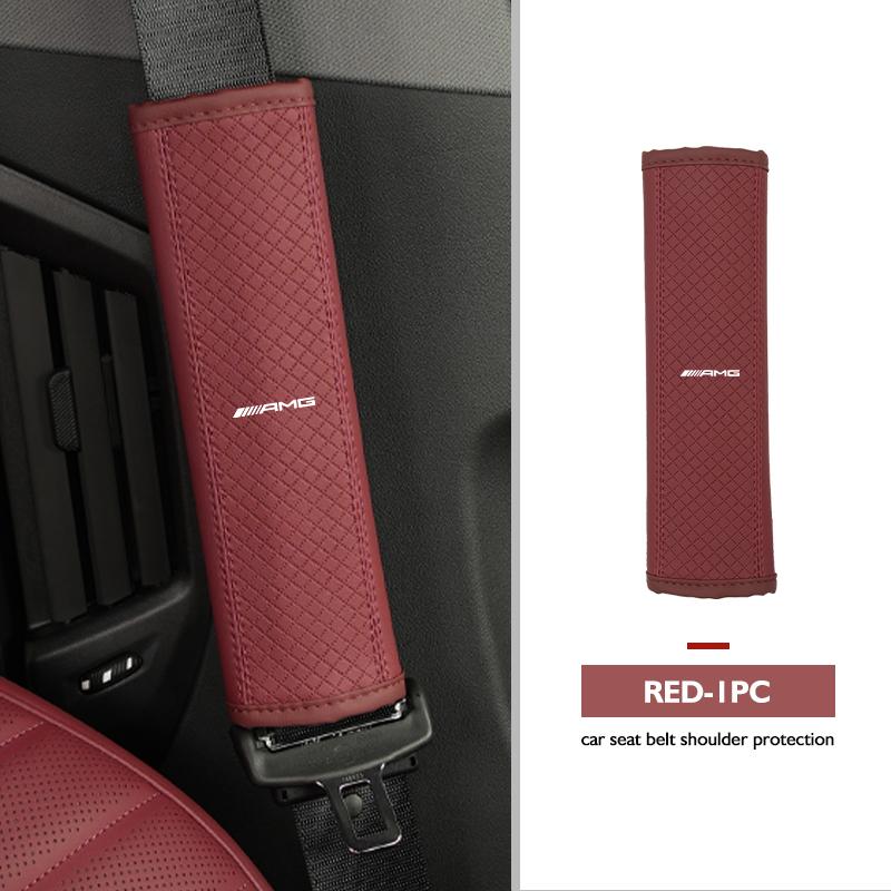 CSF1   Leather Car Seat Belt Cover Shoulder Protection Strap Pad For Mercedes Benz AMG W202 W212 W213 W220 W221 W222 C180 C200 C260