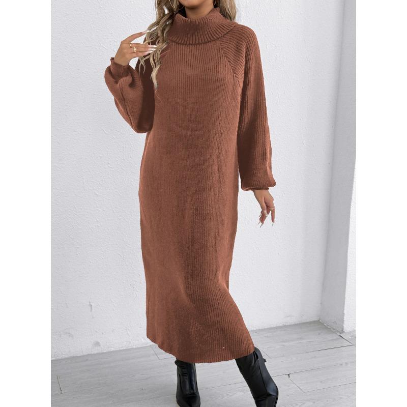 

Свободное и повседневное длинное платье для женщин, новое осенне-зимнее платье-свитер с высоким воротником и лацканами, без пояса one size коричневый