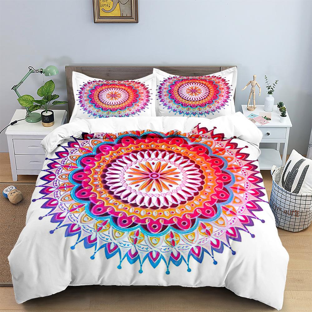 Mandala Duvet Cover Set Bohemian Style Yoga Eye Mandala Flower Dark Gold for Kid Boys Girl Polyester Bedding Set King Queen Size