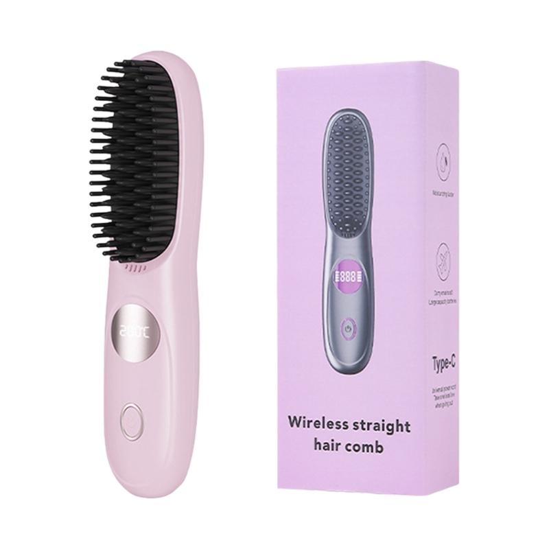 

Hair Straightener Brush Conditioning System Multiple Temperature Levels Styling Comb for Healthy Shinys Hair розовый