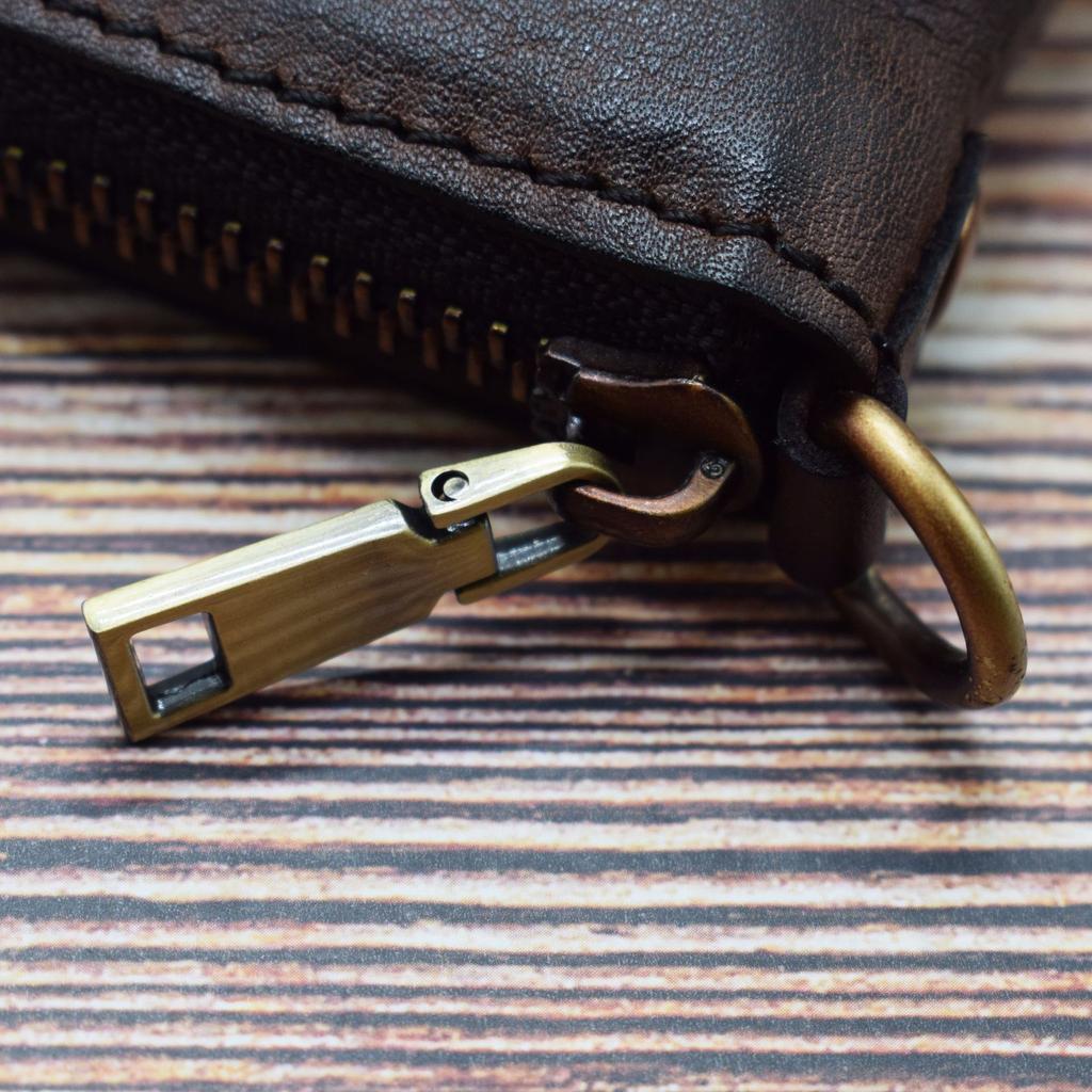 Men's Retro Short Zipper Wallet, Vegetable Tanned Leather Wallet, Vertical Wallet, Trendy
