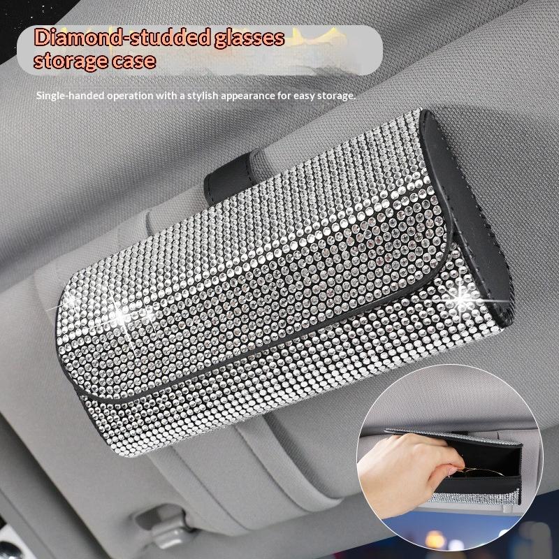 Bling Car Sunglasses Holder Sun Visor Glasses Storage Box Crystal Decor for Modern Car Interiors