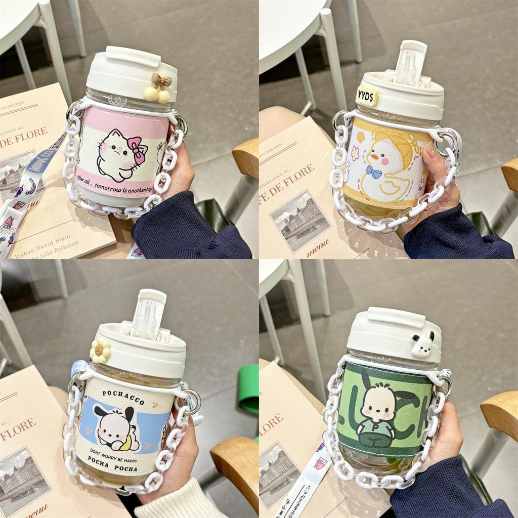 Pochacco Cartoon Plastic Water Cup With Straw For Kids And Students