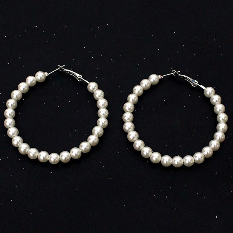 Modische Gold-Silber-Farbe Imitation Perlen Creolen 3 Größen Klein Bis Groß Runde Schlaufenohrringe Für Frauen Hochzeits Schmuck Aros