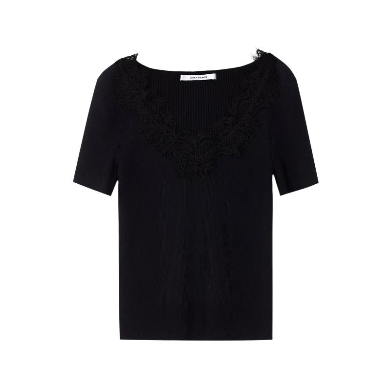 

LANCY French Lyocell Lace Collar Knit Top L