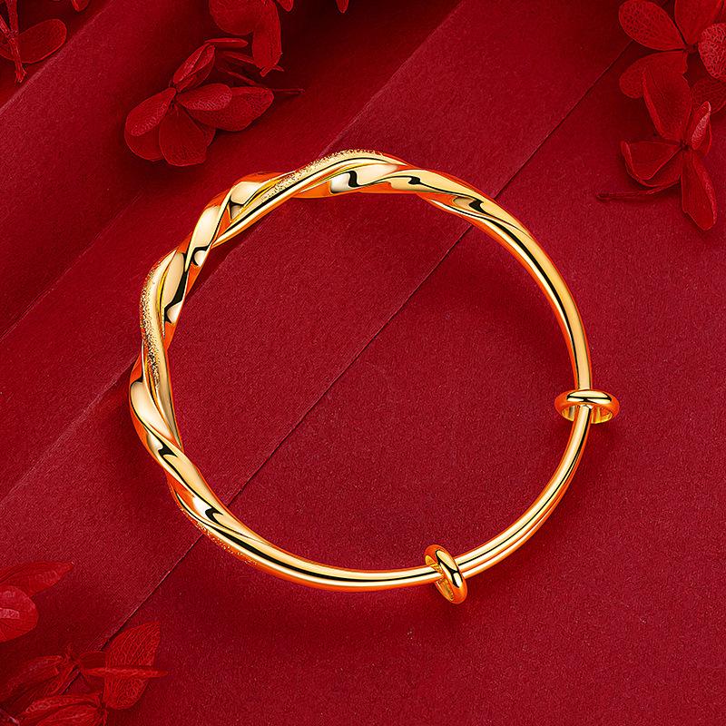 Gold-Plated Starry Dragon & Phoenix Push-Pull Women's Bangle - Non-Fading, High-End Jewelry