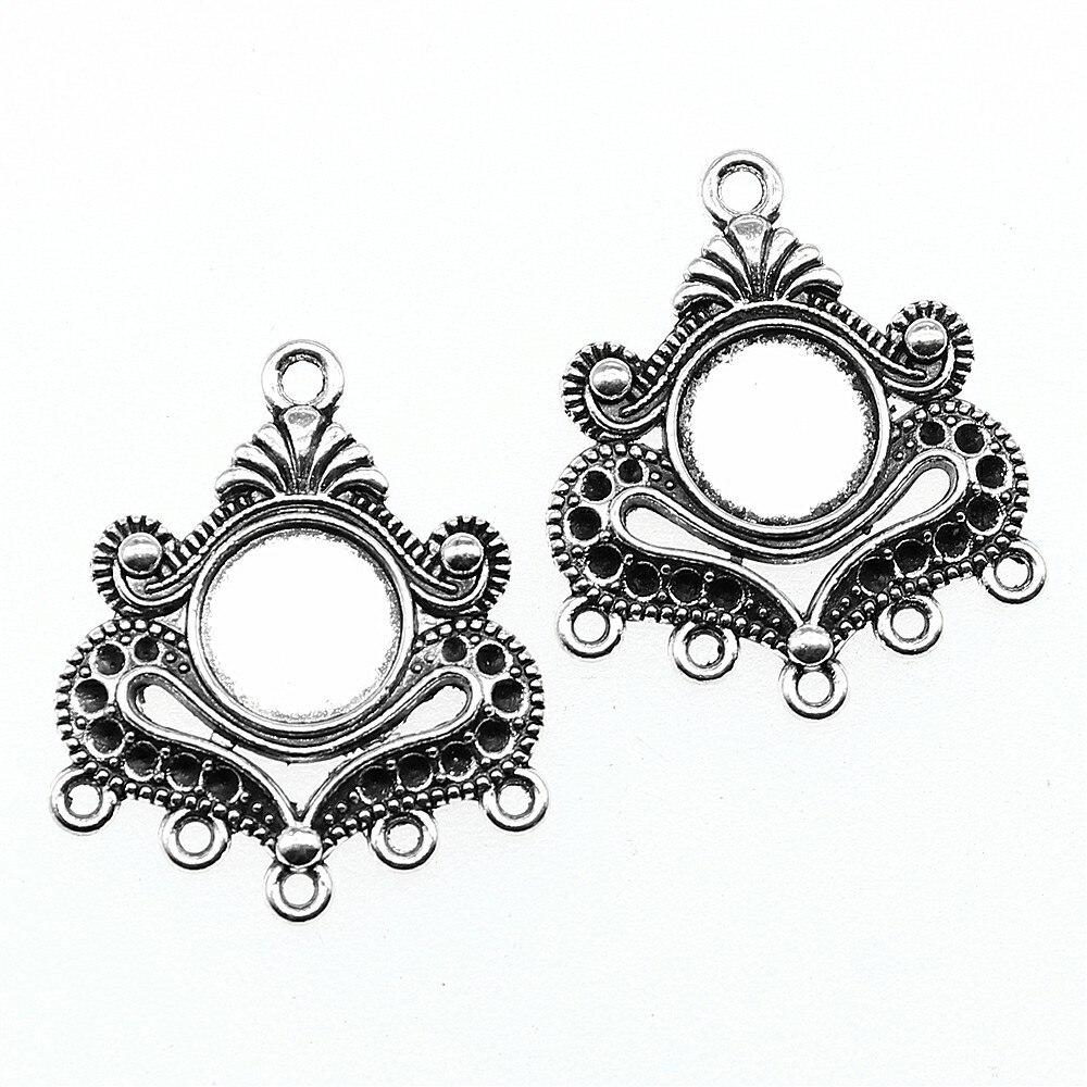2pcs 31x26mm Porous Earring Connector For Jewelry Making Antique Silver Color Fit 10mm Cabochon