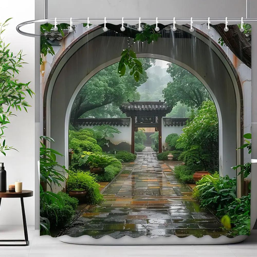 

Chinese Archway Scenic Shower Curtain Landscape Waterfall Outdoor Landscape Polyester Fabric Shower Curtains Bathroom Decoration 90x180cm