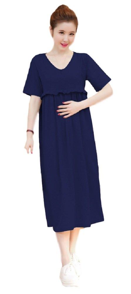 Maternity Nursing Long Short Nursing Loose Maxi Ruffled Size L (Miwoluna) Dress, Clothes, Loungewear, Pajamas, Maxi, Sleeves, Opening, Fit, Length,