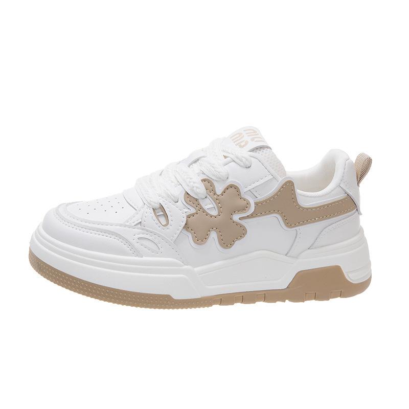 New Versatile Flower Mesh Breathable Thick-soled Women's Leather Versatile Casual Skateboard Shoes